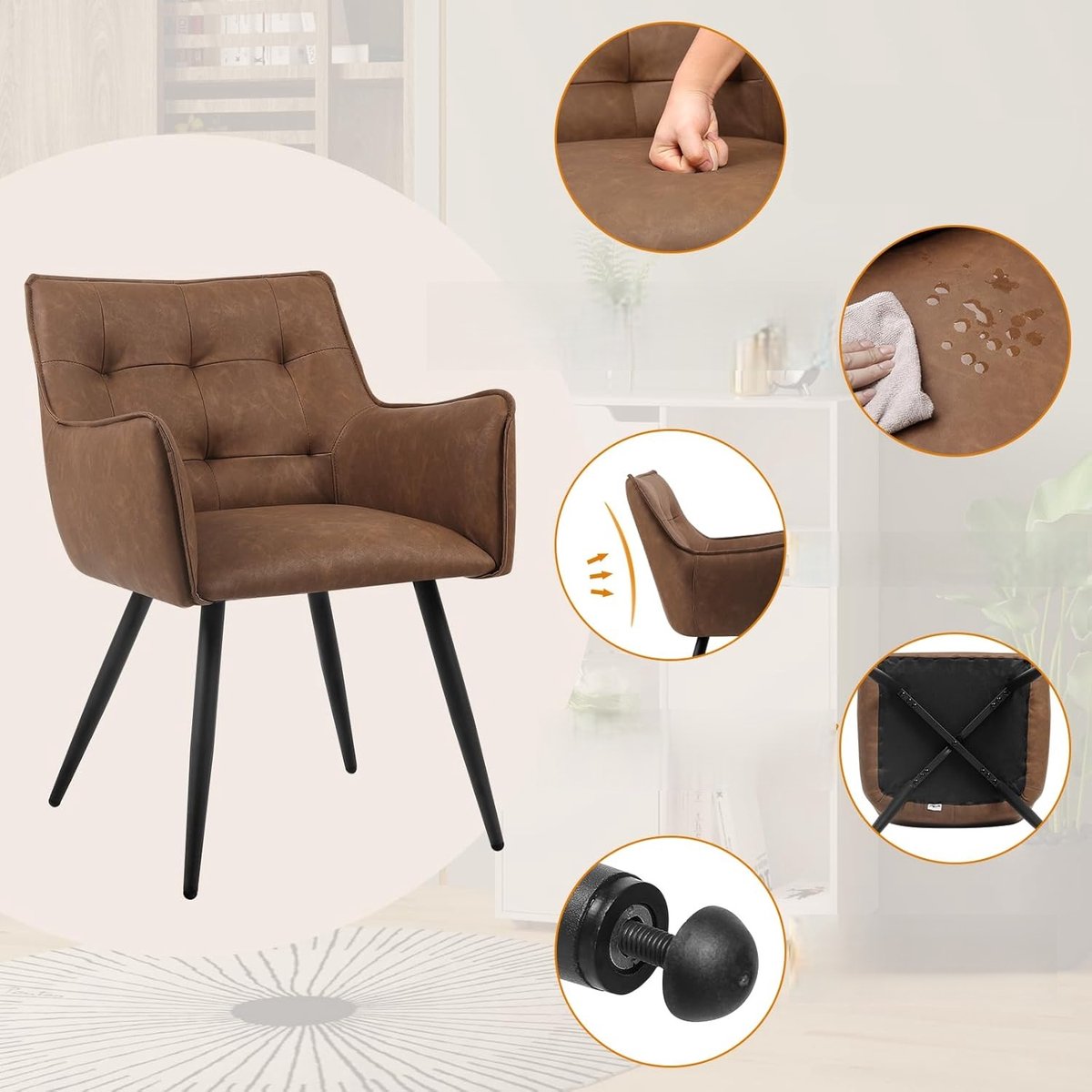 Eetkamerstoelen Set van 4 – - 56x54x80 cm - Bruin - – 56×54×80 cm – Luxe - Medahomestore