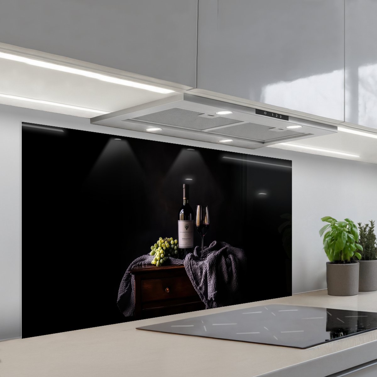 KitchenYeah Spatscherm 120x60 cm Zelfklevende achterwand Druiven Wijn Rood Tafel Keuken muurbeschermer Spatwand fornuis