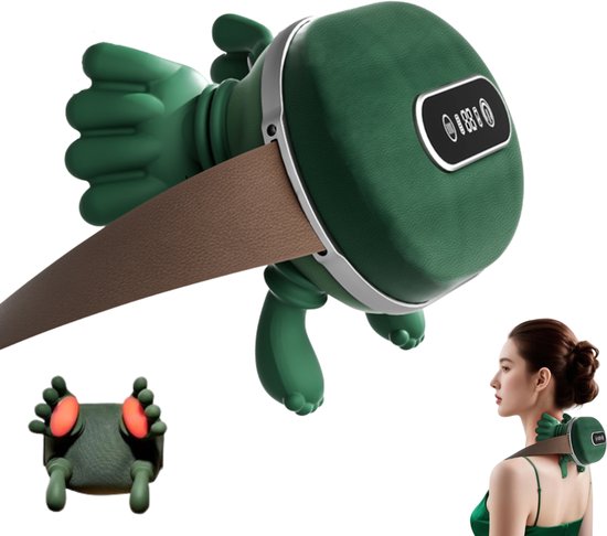 Foto: Mrgoods nekmassage apparaat verwarmde massagehand led display arm rug been schouder massager met infrarood massagekussen shiatsu massagekussen draadloos groen