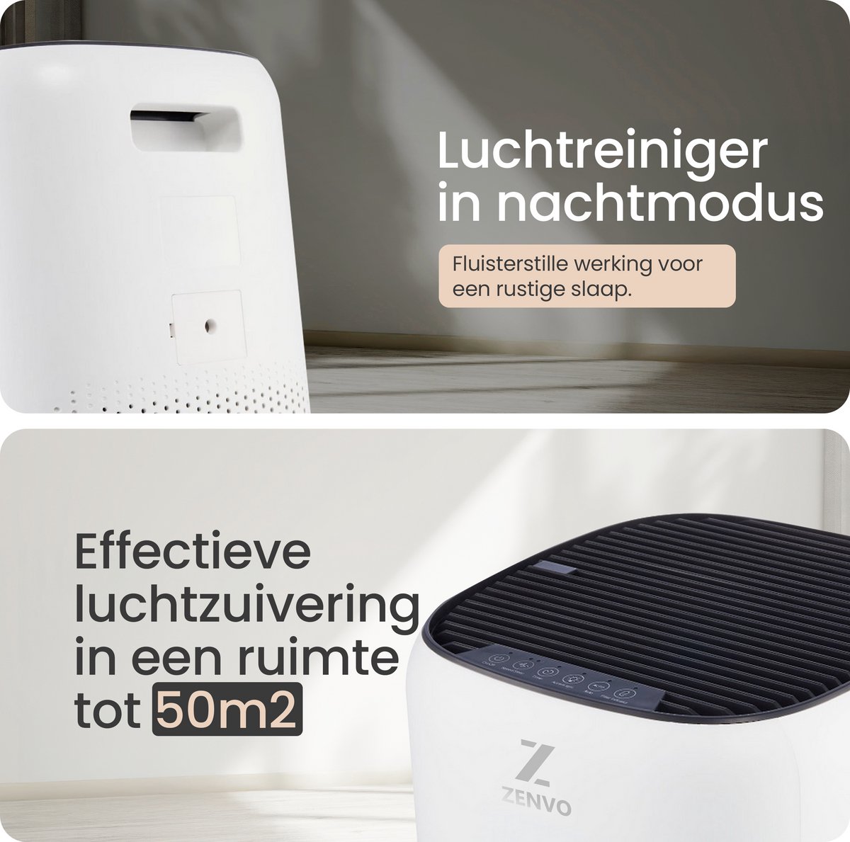 Zenvo Luchtreiniger- 360 m3/u - Werkt tegen huisstofmijt, hooikoorts, allergie, stof - Met HEPA 13 Filter - Air Purifier - Clean Air — afbeelding 2