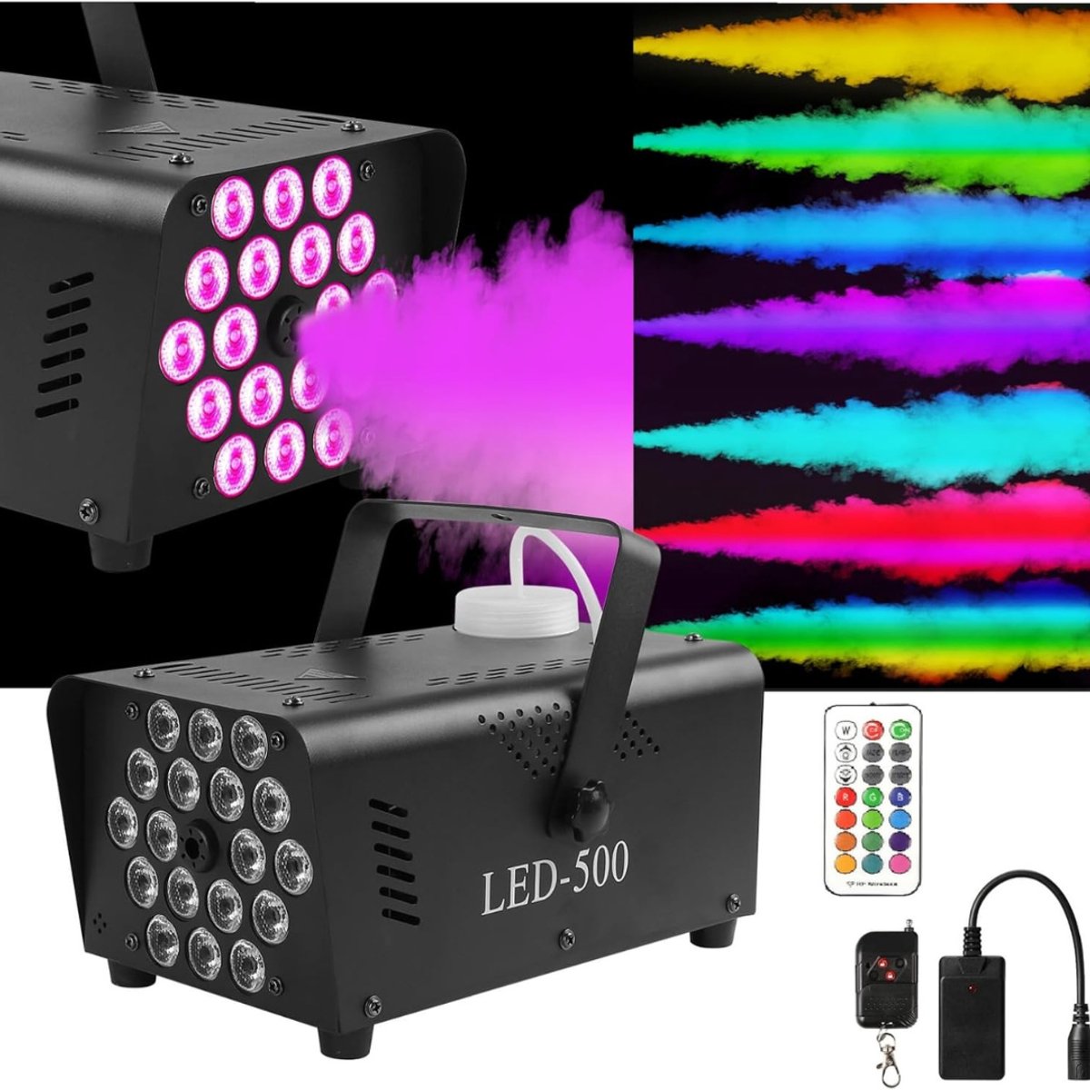 VH Supplies® Rookmachine - Mistmachine - Rookapparaat - 18 RGB LED's - 250 ml Reservoir - 500W