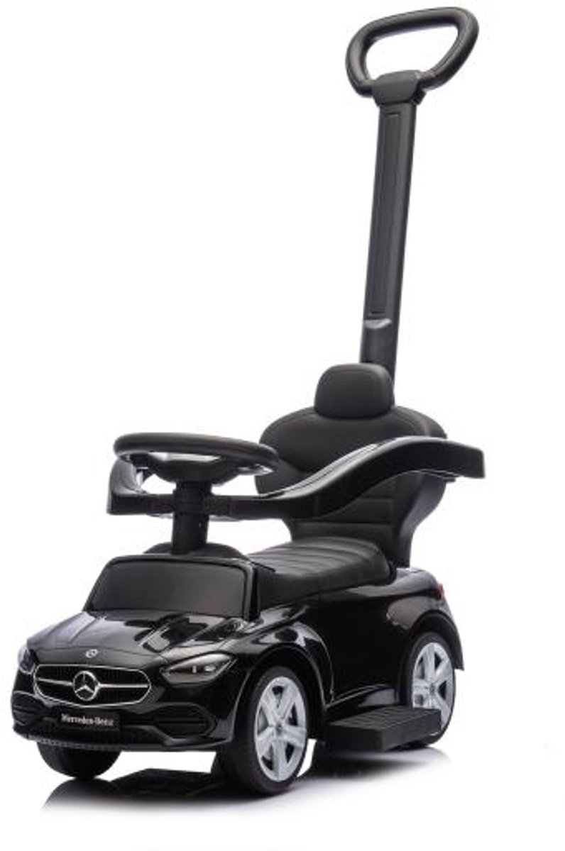 Mercedes Benz C-Class Loopauto met Duwstang – 2-in-1 Ride-On – Zwart – Voor Kinderen 12–36 Maanden – Met Geluid & Opbergruimte