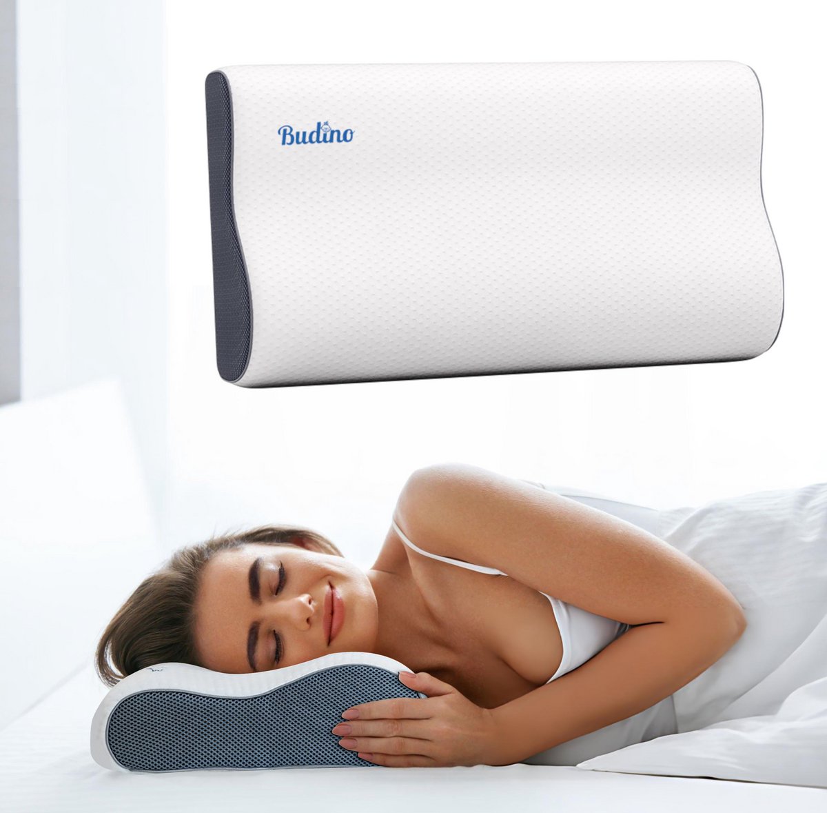 Budino® Support Traagschuim Hoofdkussen - Ergonomisch Kussen - Nekklachten - Zijslaper - Rugslaper - Slaapkussen - Stevig