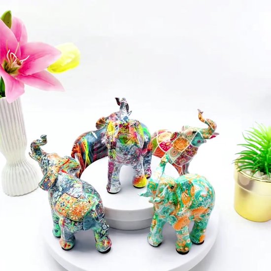 Mauropet® – Geluks Olifant “Painted” | Verfspetter Design | Kleurrijk Beeldje | Decoratie & Cadeau