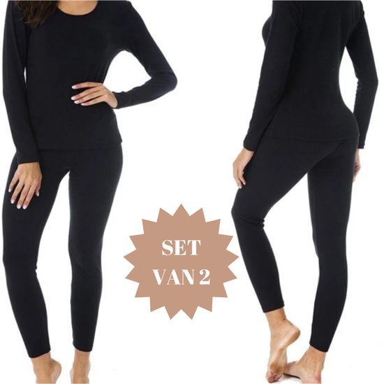 Ensemble 2 pièces de vêtements thermiques noirs : haut long et legging portés par un modèle.