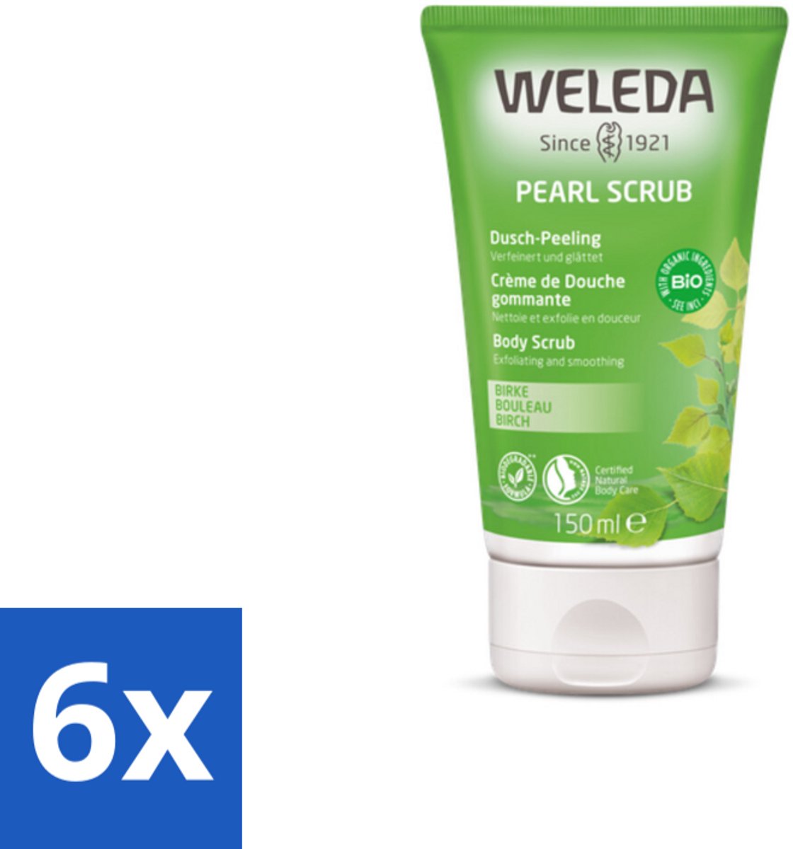 WELEDA - Douchecrème Pearl Scrub - Berken - 150 ml - Voordeelverpakking - 6 stuks