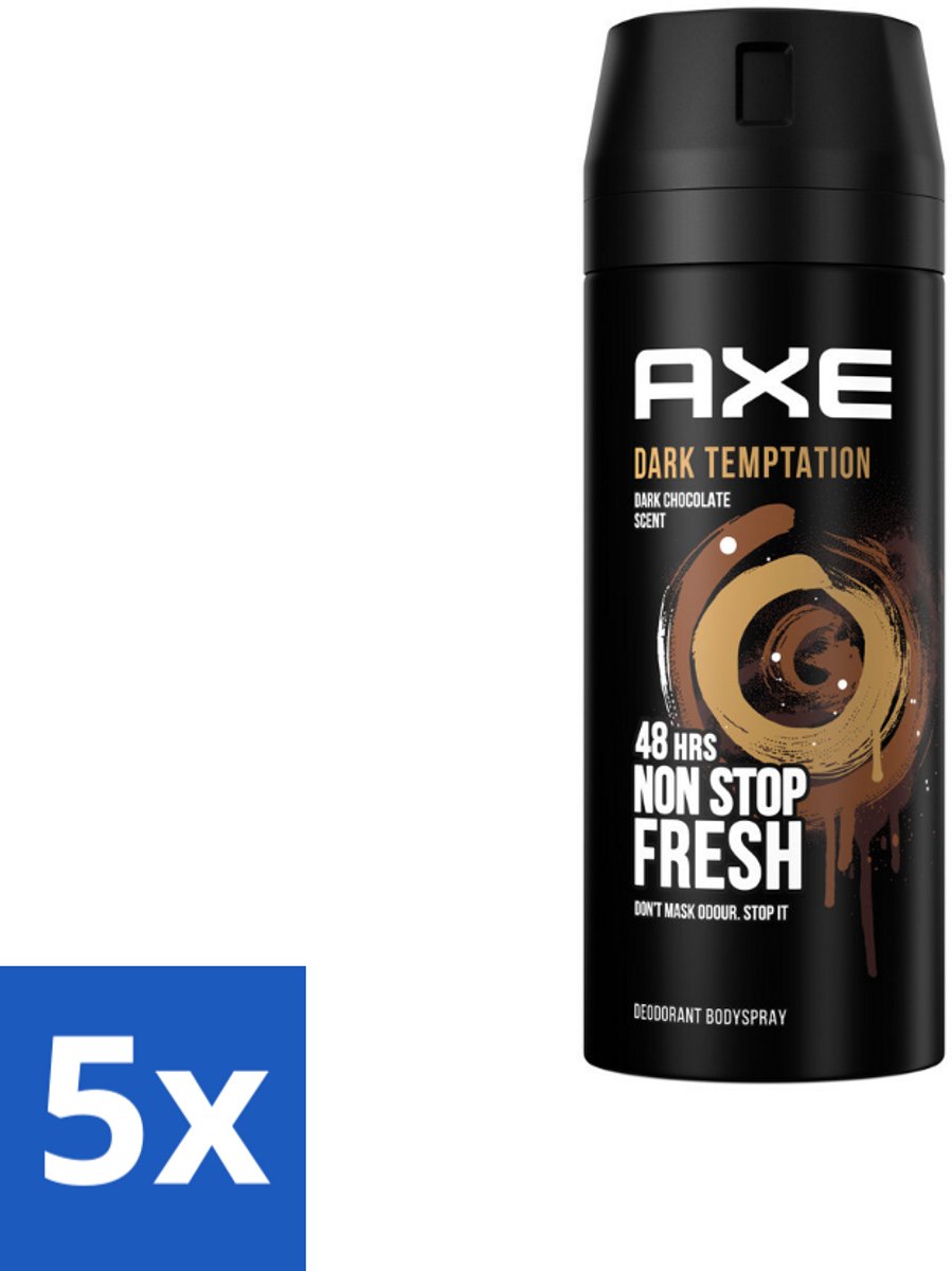 5 x AXE - Deodorant Spray - Dark Temptation - Chocoladegeur - Verleidelijk Fris - 150 ml - Deodorant Spray - Chocolade Geur - AXE Dark Temptation - Verleidelijke Geur - 48 Uur Bescherming