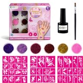 Craftiverse Glitter Tattoo Set – Prinsessen & Feeën Editie – 36 Sjablonen - 6 Kleuren - Schmink Sjablonen - Knutselpakket - Knutselen Meisjes - Huidlijm Voor Glitters - Inclusief Handleiding