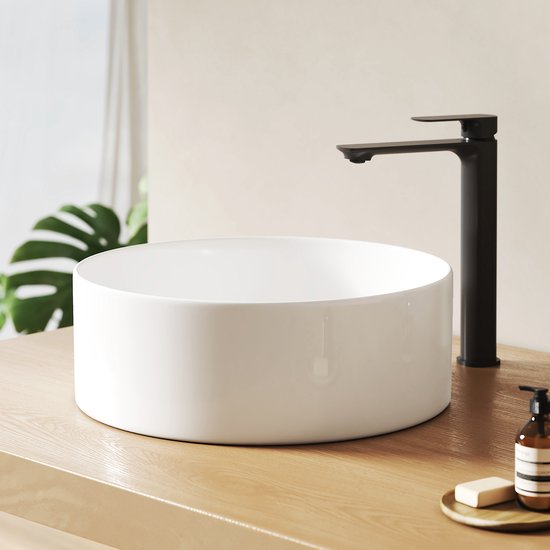 Lavabo EMKE - Céramique - Compact - Ø35 x 11 cm - À Opbouw - Lavabo - Wit brillant