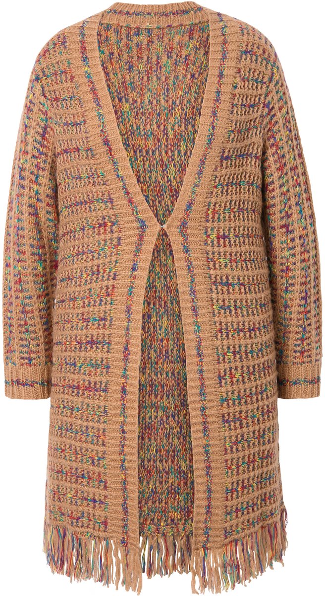 MIAMODA - Dames - lang vest Straight Fit gerafelde zoom - Hazelnoot - Maat 54+