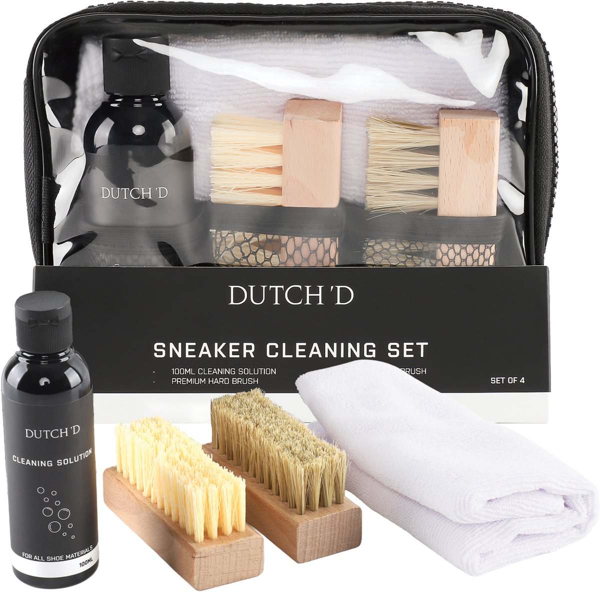 Dutch'D ® Sneaker cleaner - Sneaker Cleaning kit – Schoenen schoonmaak set - Premium 4-in-1 sneaker Schoonmaak set – Veilig voor Leer, Suède & Mesh