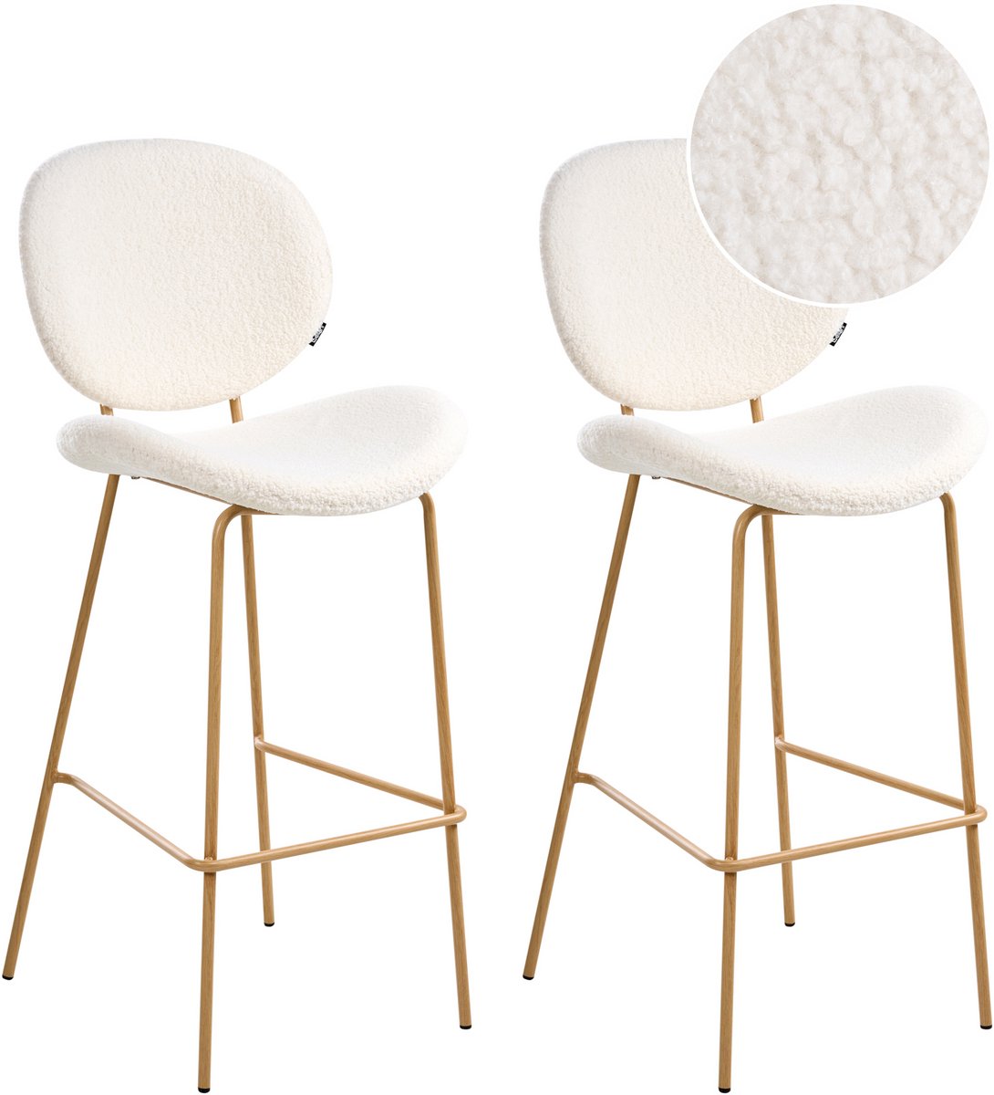 Beliani LUANA - Barstoel set van 2 - Wit/Lichtbruin - Bouclé