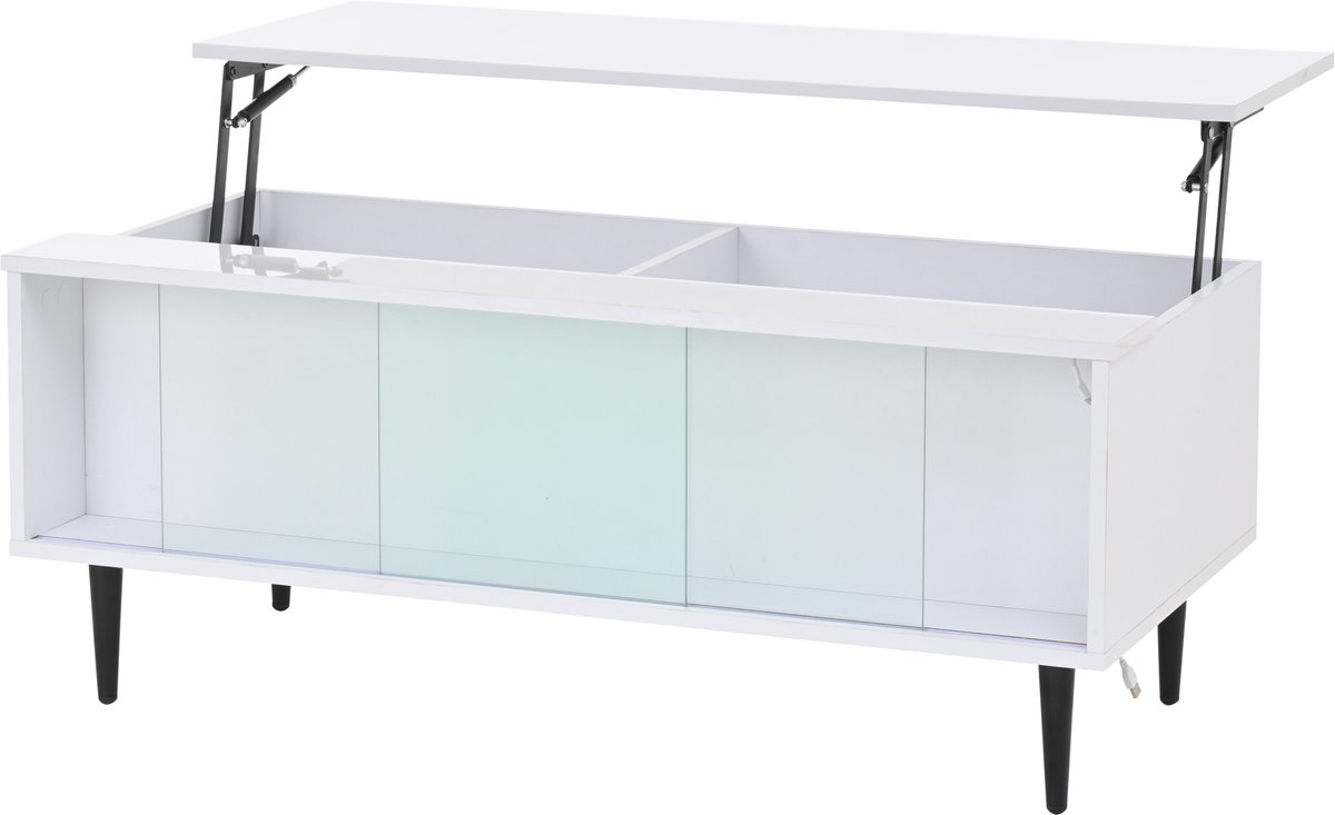 REDOM Verstelbare Salontafel 105 × 50 × 43 cm – Hoogglans Wit, Liftbaar tot 58 cm, LED met App en 2 Verborgen Opbergruimtes