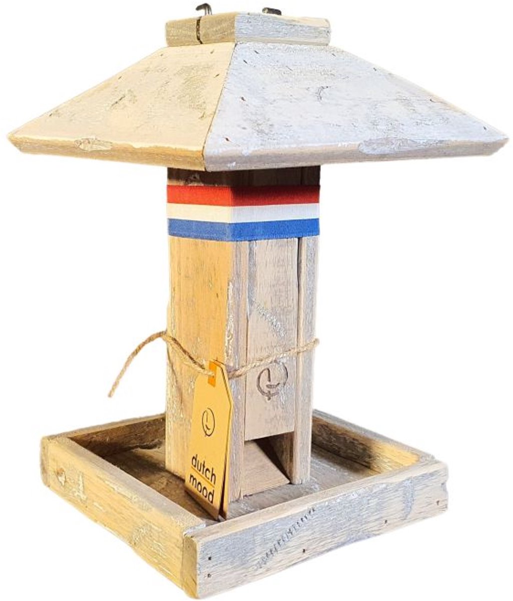 Vogelhuisje Voederhuis Toren Old Dutch Grenenhout 26cm - Automatische Pinda-Dispenser - Nederlandse Vlag Decoratie