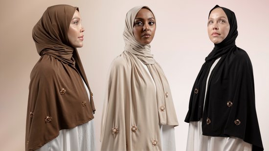 Ensemble Jersey Premium Fait Main Jersey Diamond - Premium - Diamond - Strass - Hijab - Extensible - Foulard - Écharpe (3 couleurs)