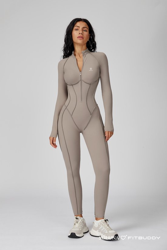 Fitbuddy Seamless Jumpsuit GZL105 – Oat Milk – Shaping, Respirant & Stretch – Combinaison de Sport sans coutures – Dames – Taille S