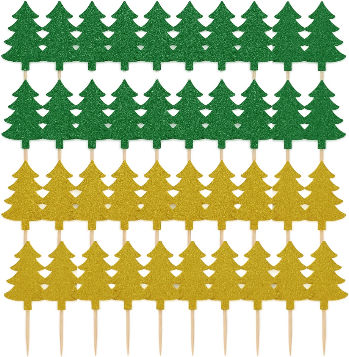 3BMT - Cocktailprikkers - kerst - kerstbomen - goud en groen - 40 stuks
