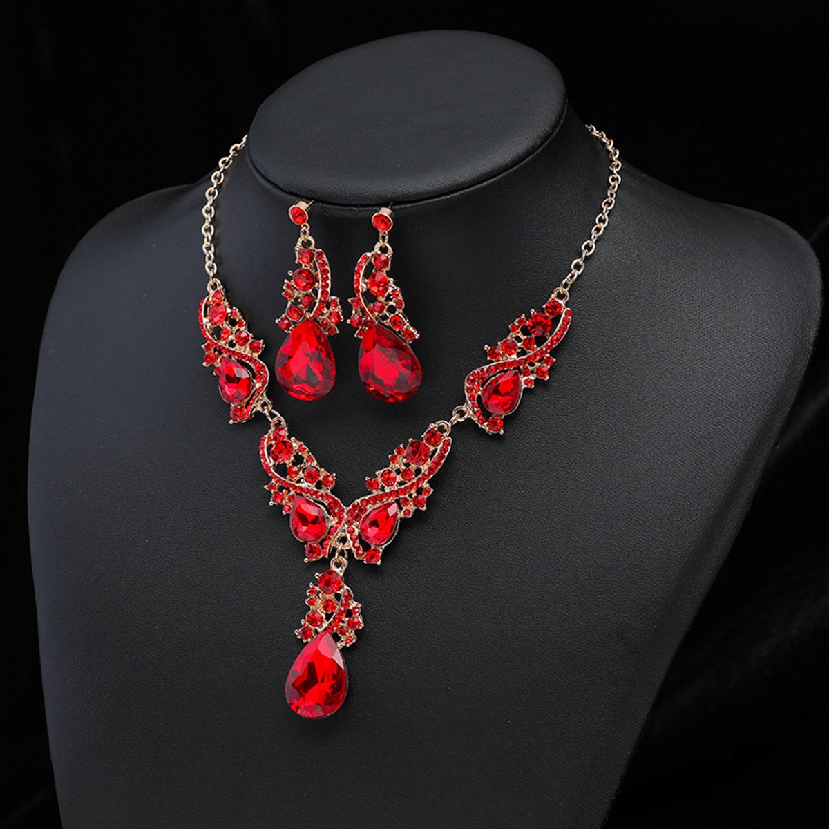 Sieradenset/Vintage overdreven ketting oorbellenset Rood