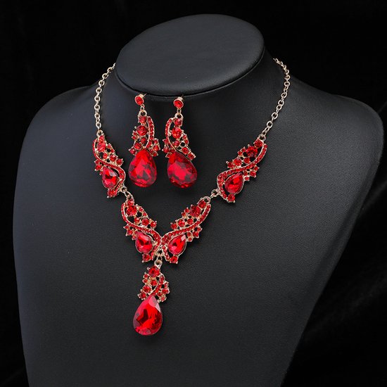Sieradenset/Vintage overdreven ketting oorbellenset Rood