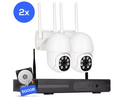 Teceye PTZ Camera Systeem – 2x Beveiligingscamera Draadloos Buiten – CCTV Camera Systeem met Recorder – 355° Pan Tilt Zoom & Nachtzicht