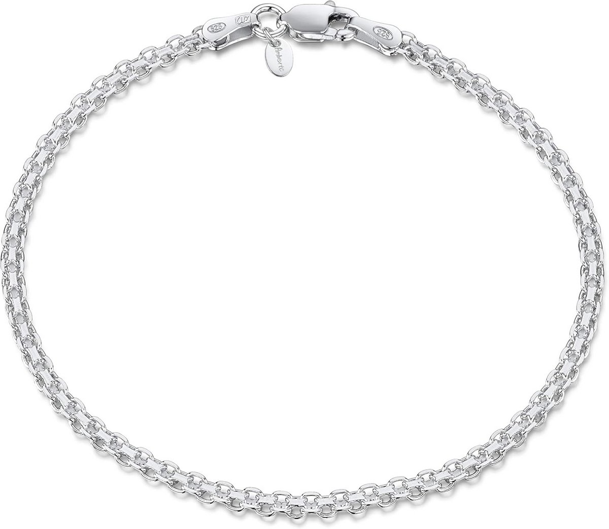 Genuine 925 Sterling Silver Bismark Link Bracelet - Unisex Charm Bracelet for Women and Men - Lengths: 18, 19, 20 cm
