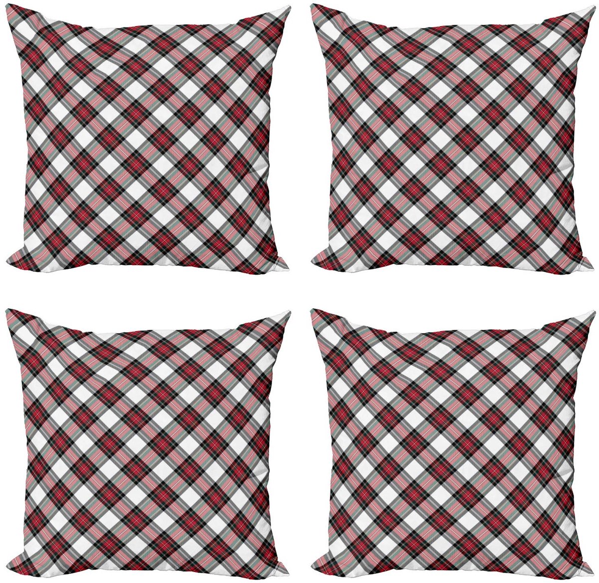 ABAKUHAUS Kussenhoes Set – Schottenkaro – 4x40x40 cm – Mikrofaser, Dubbelzijdig Bordeauxrood Wit