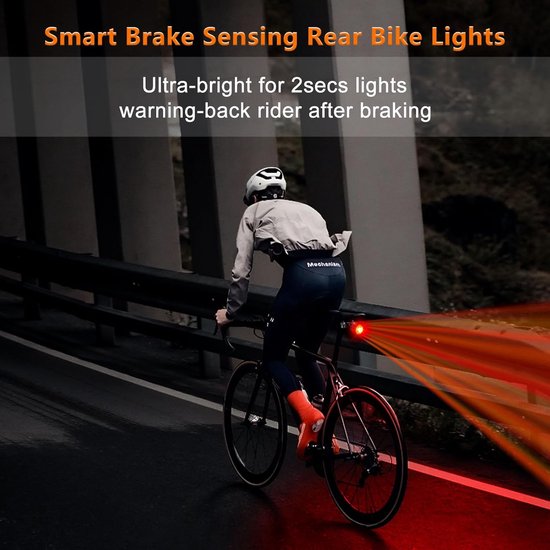 Fietsstroomlicht - Achterlicht - Intelligente fietsstroomlicht - Remgevoelige automatische schakeling - USB-oplaadbaar - IP65 waterdicht - 220° verstelbaar hoek — afbeelding 3