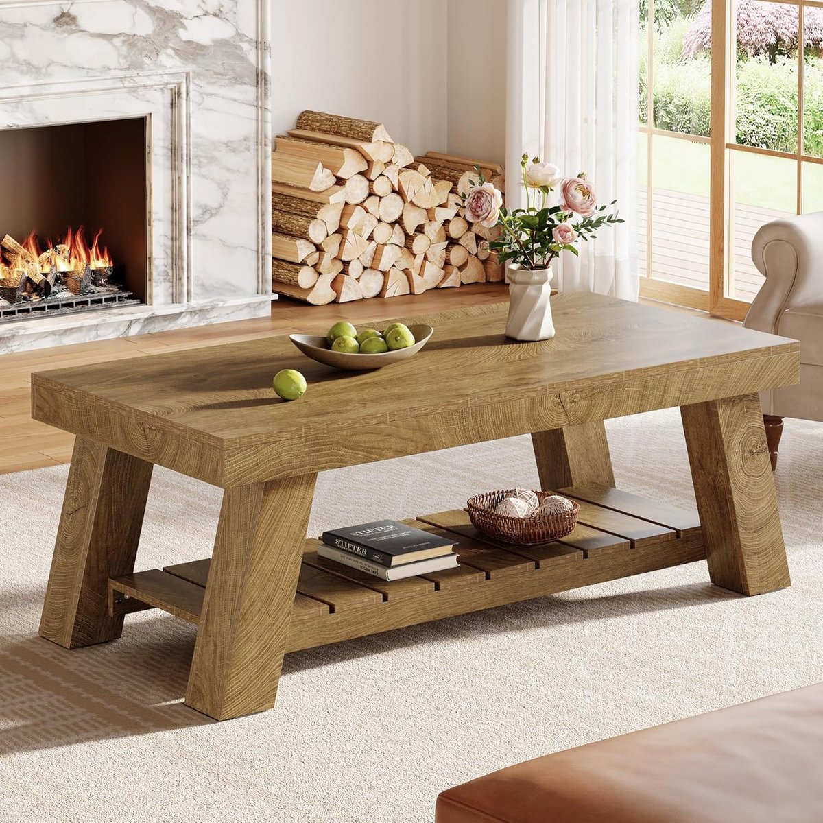Tribesigns Salontafel - Rechthoekige Salontafel met V-Vormige Poten - Bruin - Tafel - Salontafel voor Woonkamer, Slaapkamer - 120 x 60 x 45 cm