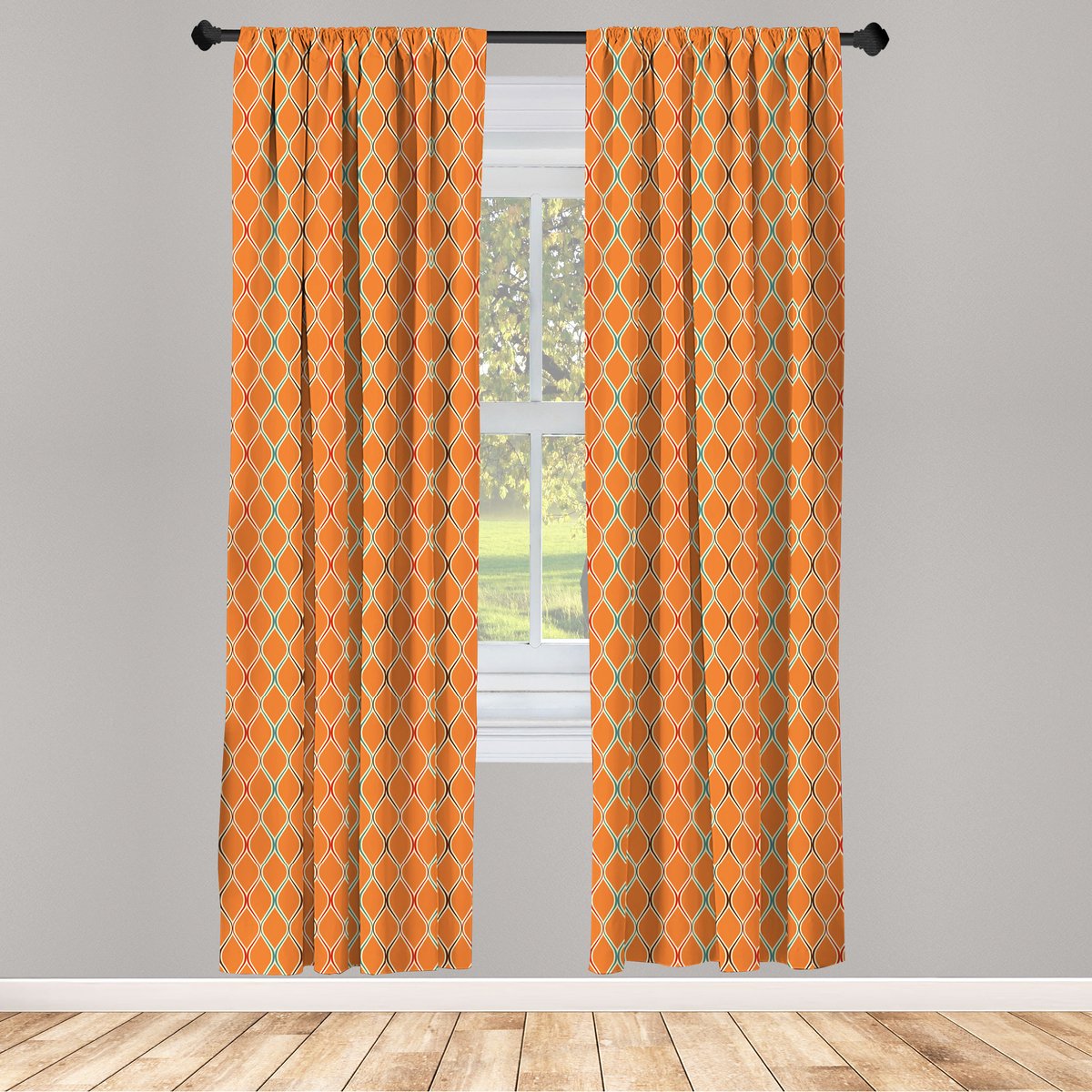 ABAKUHAUS Orange – Trippy geïnspireerde gordijnen – 2x75x245 cm – microvezel, halfschermend, roedezak