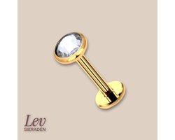 Lev Sieraden - Titanium Pushpin labret piercing - 1.2mm 8 mm - 3 mm bal en steen - Pushpin labret - Gold - Piercing - labret piercing - neuspiercing staafje - tragus piercing - Goud - Oorpiercing