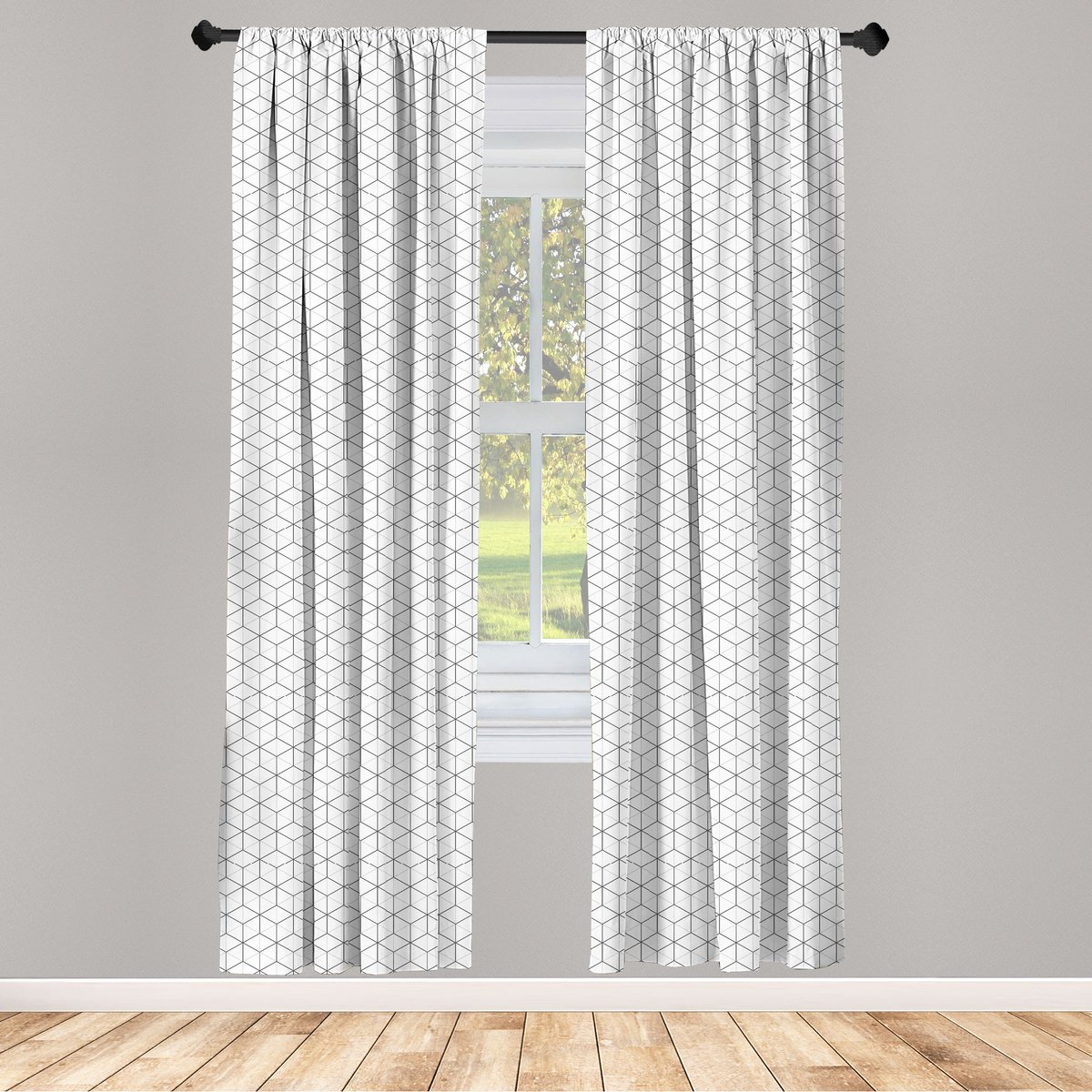 ABAKUHAUS Geometrische raamgordijnen – 2-panelen 75x245 cm – Zwart/Wit