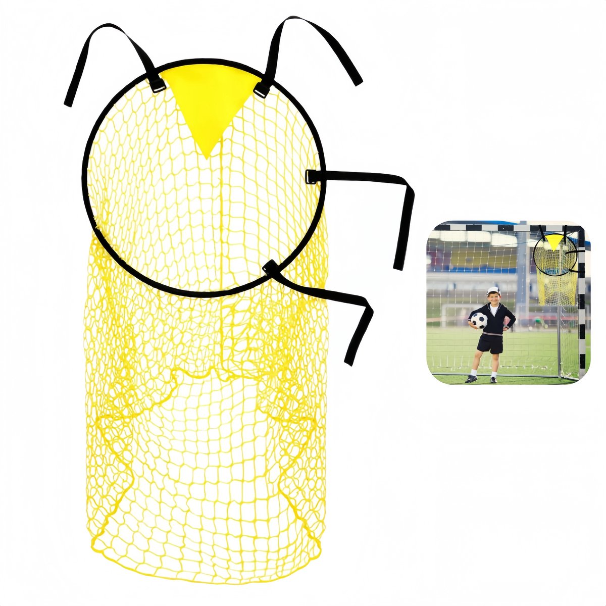 1 stuk - Voetbal trainingsdoel - Voetbaldoelnet - Voetbaldoeldoel - Hoekschopdoel - Voetbal trainingsuitrusting - Voetbaldoel met verstelbare gesp - Gemakkelijk te bevestigen en te verwijderen - Geel - 45*60cm -Geschikt voor schooltraining, parkspel