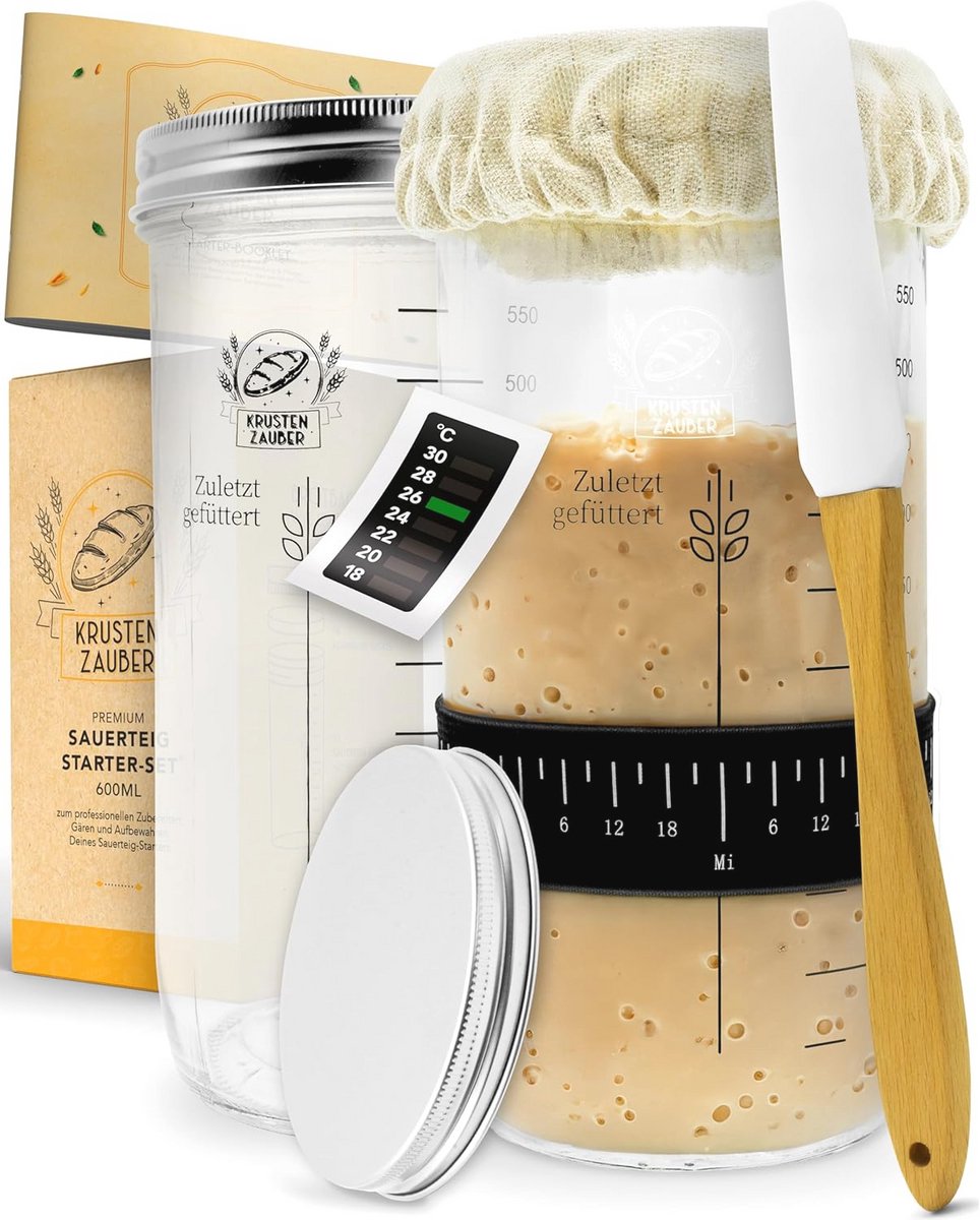 Zuurdesem Starterset met Fermentatiebokaal, Spatel en Thermometer - Broodbak Accessoires