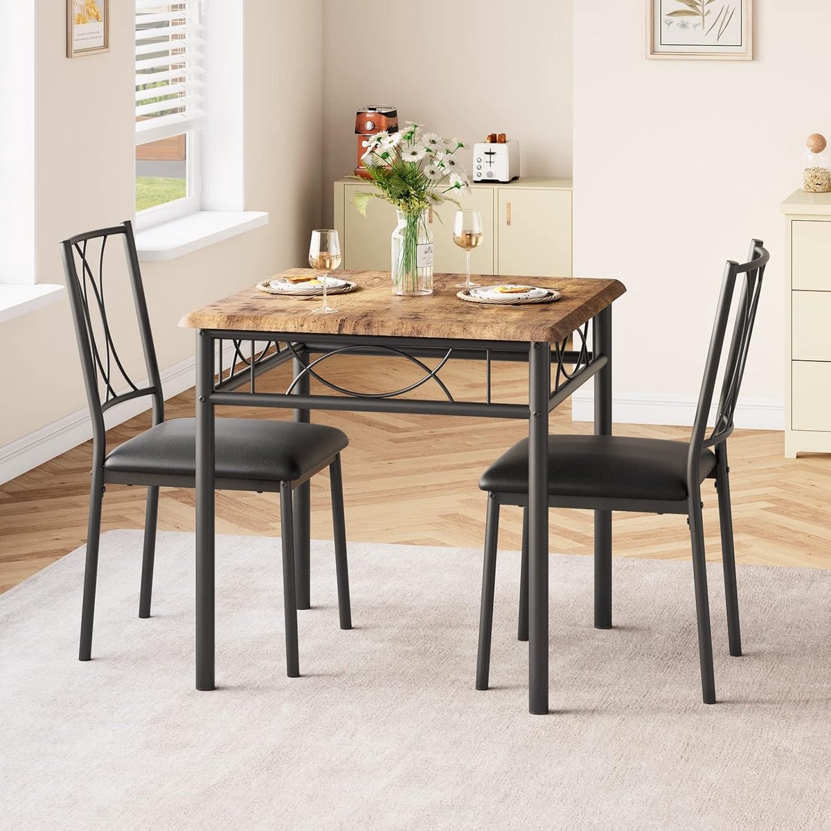 Eettafel set met 2 Stoelen - Eetkamer tafel met eetkamerstoelen - Balkonset - Zitgroep - 2 Personen - Hout - bruin