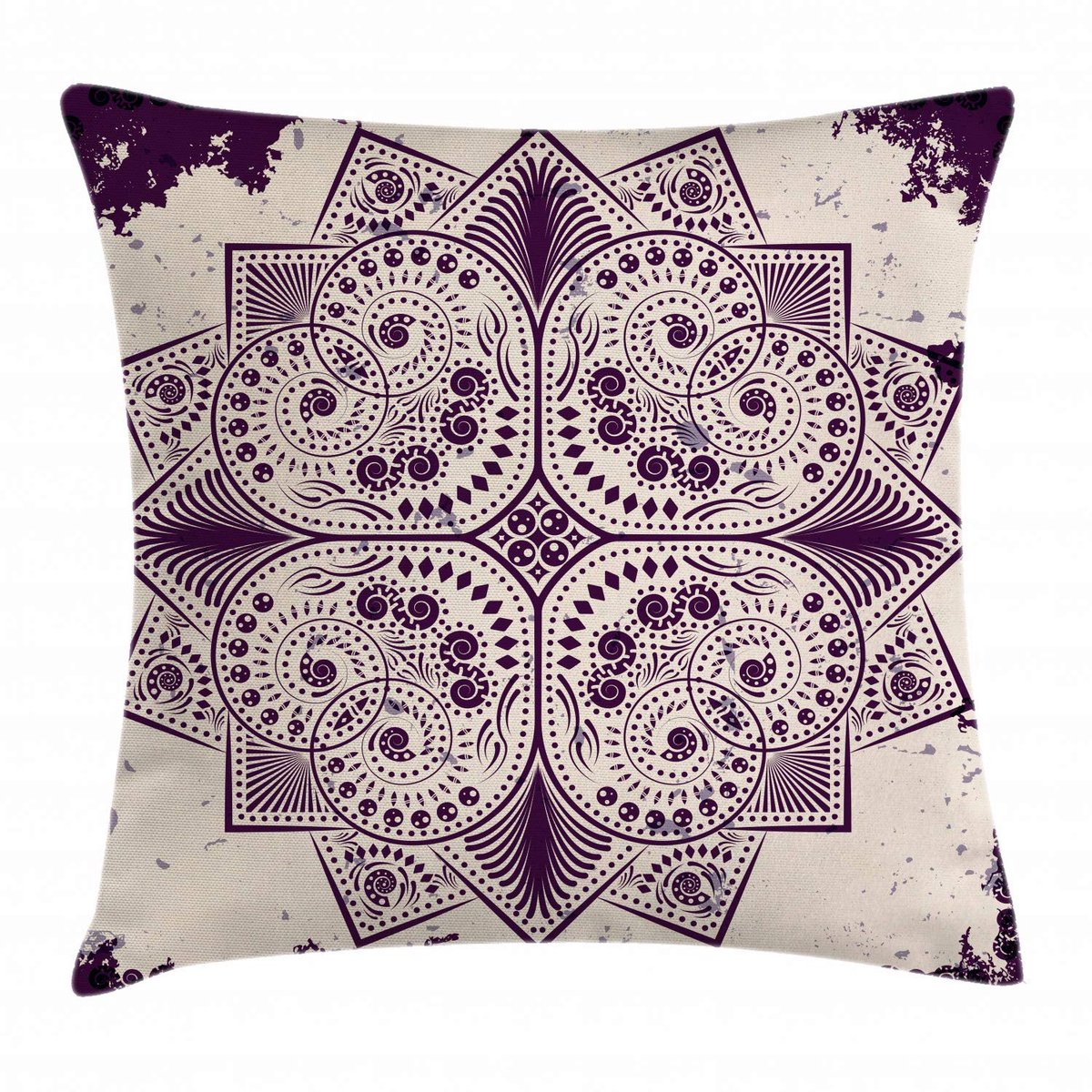 ABAKUHAUS Mandala-kussenhoes – 40x40 cm – Tweezijdig bedrukt, wasbaar, donkerviolet Donkerpaars
