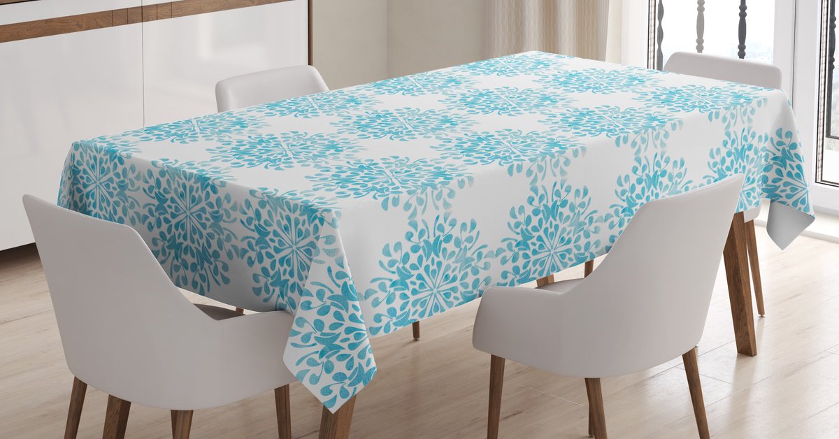 ABAKUHAUS Blauwe Mandala-Tafelkleed – 140x240 cm – Lichtblauw/Wit