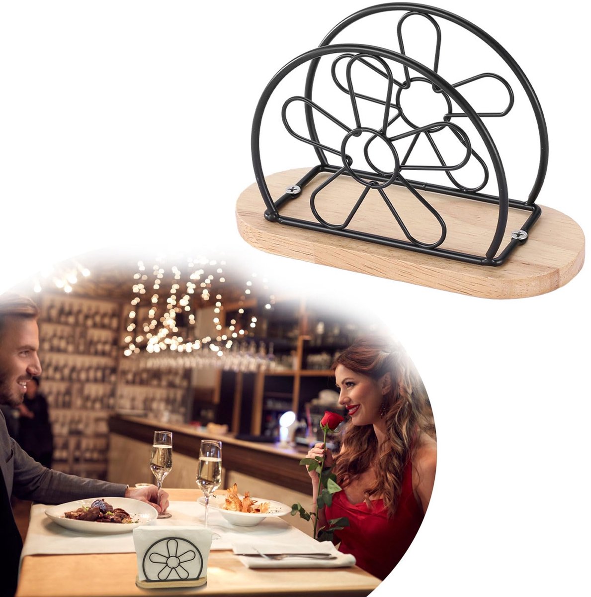 Unyqoos® Elegante en servethouder van hout en metaal voor elke gelegenheid