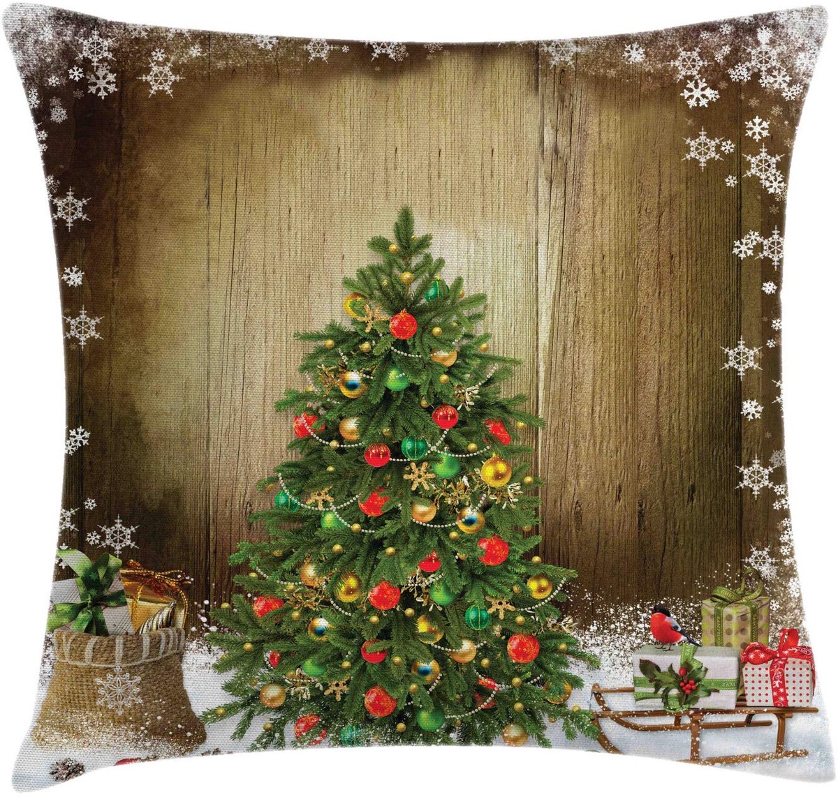 ABAKUHAUS Kerstkussenhoes Pine Tree Presents – Dubbelzijdig bedrukt – 45x45 cm – Bruin & Groen