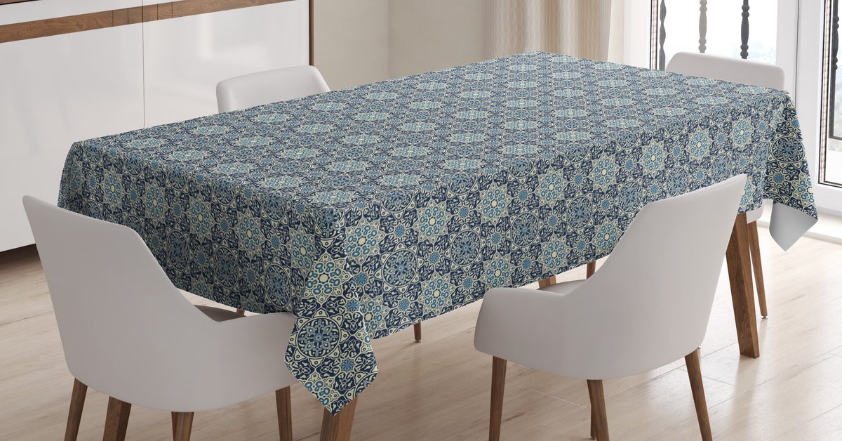 ABAKUHAUS Tafelkleed – 140x240 cm – Polyester satijnmix, donkerblauw crema
