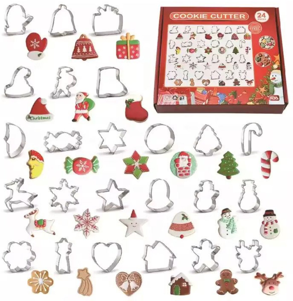 Nina’s Giftshop® Kerst Koekjes Vormpjes – RVS Uitsteekvormen 24 Stuks – Kerst Bakvormpjes & Kerstcadeau