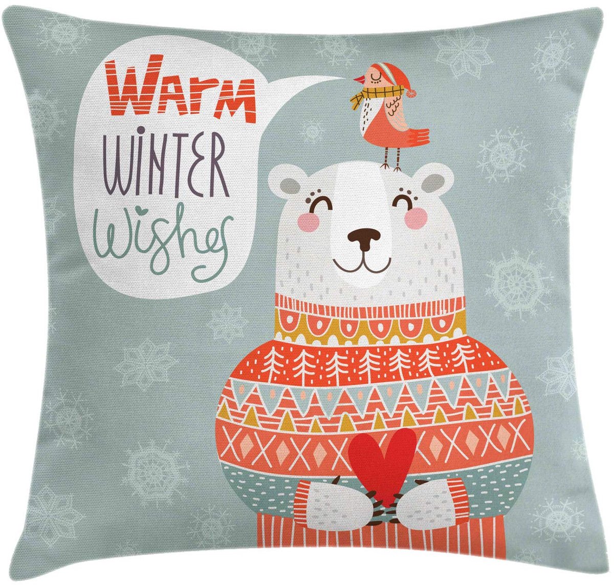 ABAKUHAUS Kerstkussenhoes – Dubbelzijdig bedrukt – 40×40 cm – blauw/grijs/donker zalm