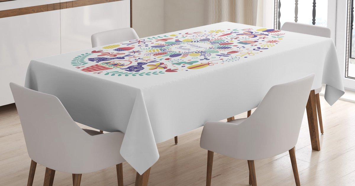 ABAKUHAUS Paashaas Tafelkleed – 140x170 cm – Wit satijn & machinewasbaar