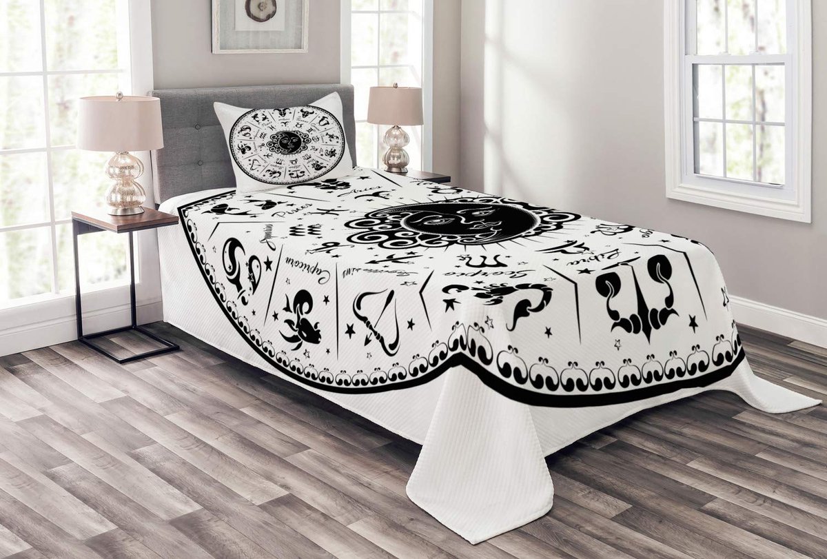 ABAKUHAUS Astrologie Sprei – Zwart/Wit Zodiak – 170x220 cm