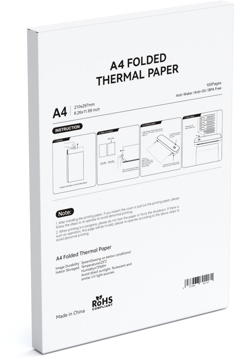 Thermisch A4 papier - 100 vellen - 210 x 297 mm - Mini printer - Pocket printer - Thermische A4 printer - Kantoor — afbeelding 2