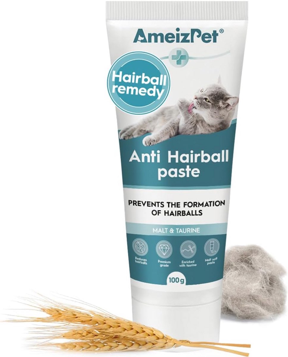 Haarbal Remedie voor Katten, Anti-Haarbal Malt Pasta, Behandeling voor Lang- & Korthaar Katten, 100g