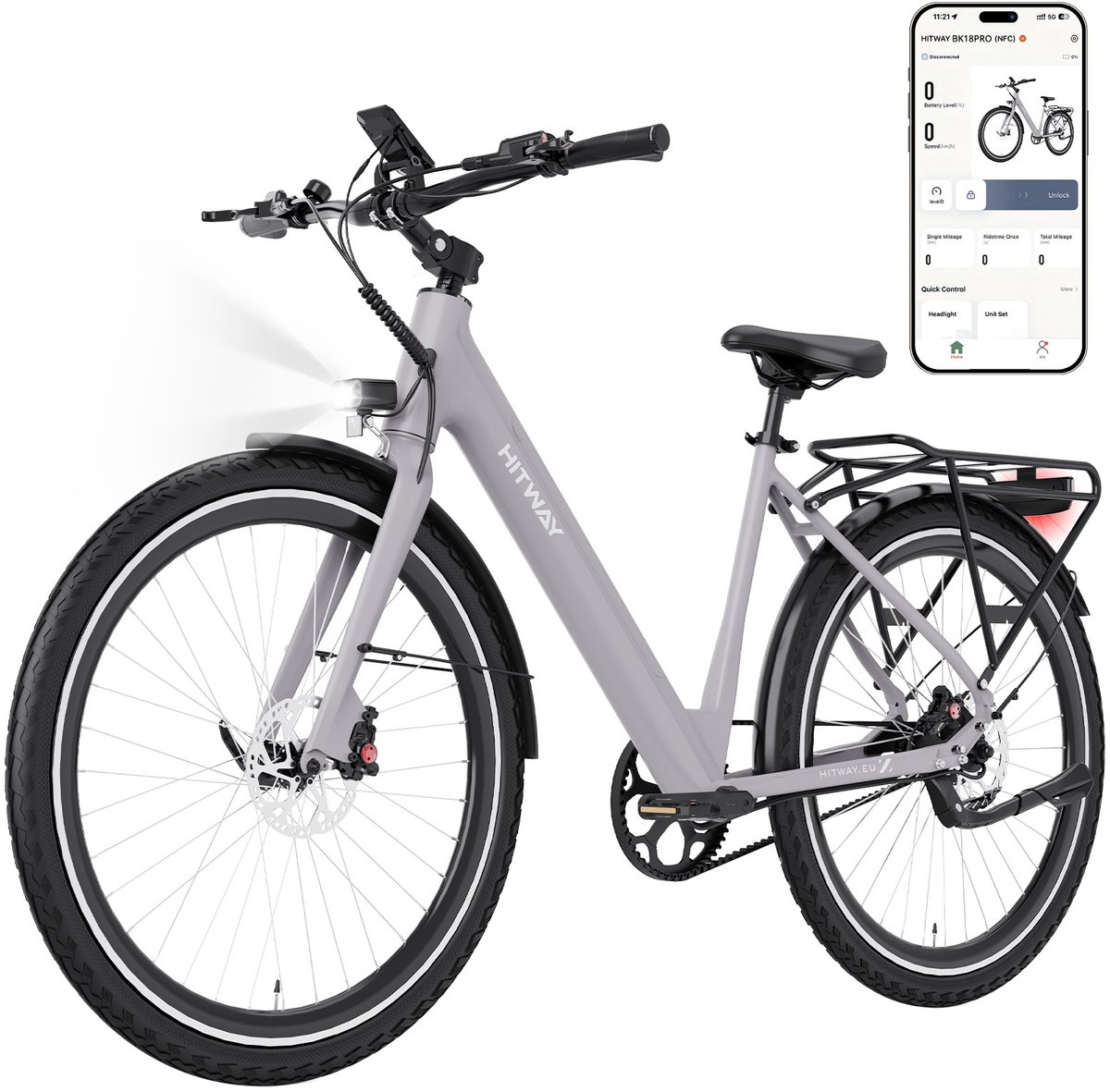 Bol.com Hitway Elektrische Fiets BK18 Pro - Trendy 28 Inch City Commuter EBike met Afneembare 36V 10.4Ah Lithium Batterij - Moun... aanbieding
