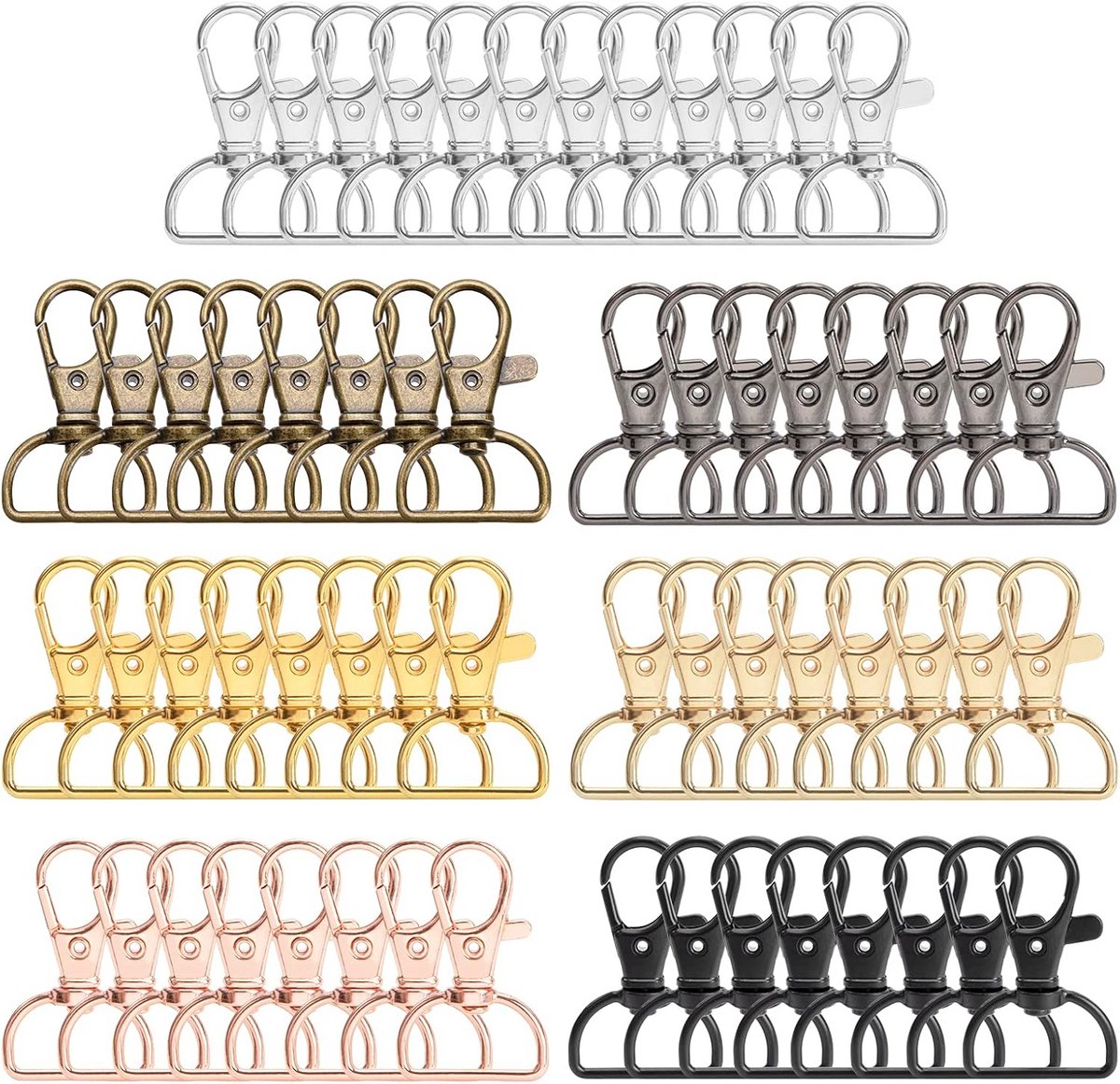 60 Draaibare Sleutelhangers met Karabijnhaak - 7 Kleuren voor Doe-Het-Zelf Projecten