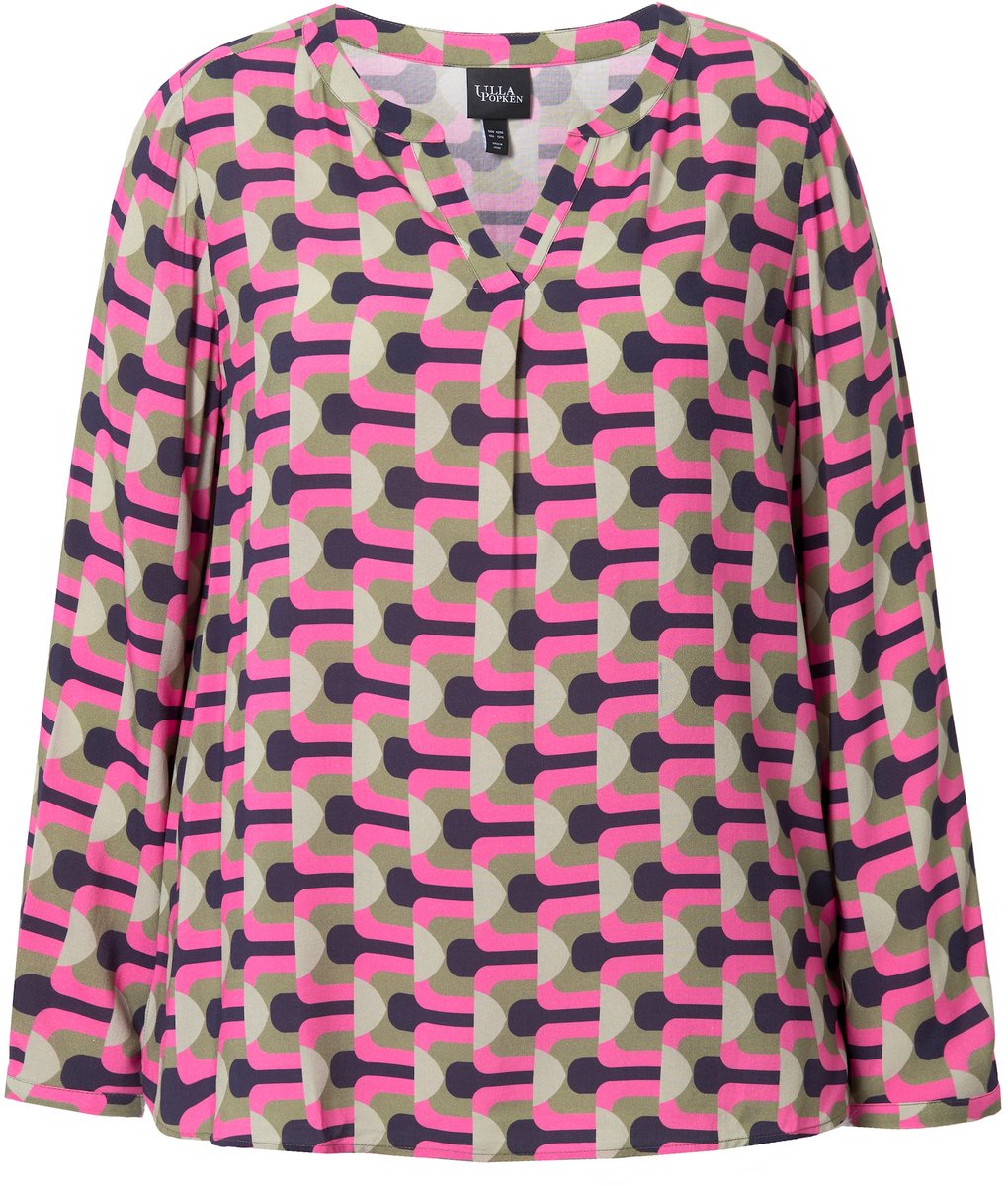 Ulla Popken - Dames - Tuniek grafische print tuniekhals 3/4-mouwen - Roze - Maat 42+
