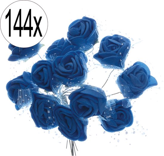Kunstrozen – Set van 144 Mini Roosjes (12 bossen van 12) – Zijdeachtige Stof – Buigbare Metalen Steel – Decoratieve Nepbloemen voor Feest, Bruiloft & Knutselen