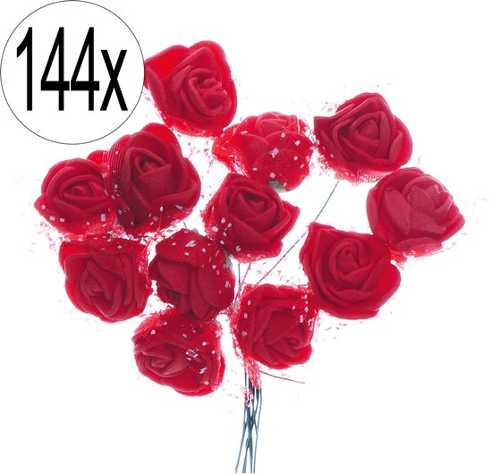 Kunstrozen – Set van 144 Mini Roosjes (12 bossen van 12) – Zijdeachtige Stof – Buigbare Metalen Steel – Decoratieve Nepbloemen voor Feest, Bruiloft & Knutselen